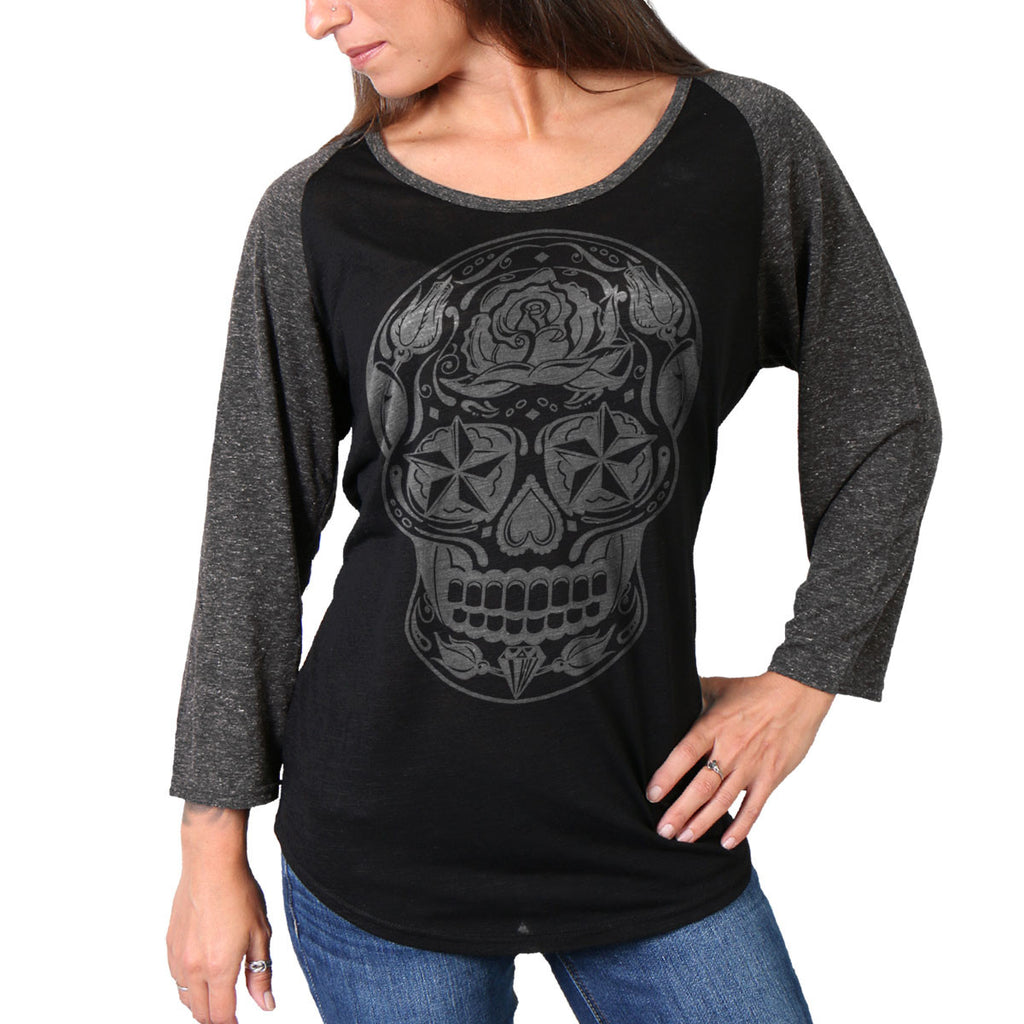 Chicago White Sox Sugar Skull 3/4 Black Sleeve Raglan